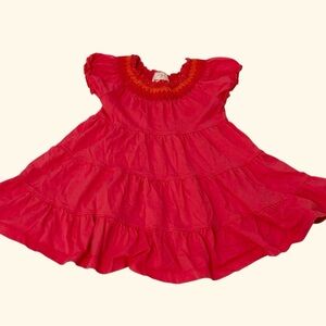 Hanna Andersson Vibrant Pink Tiered Dress with Orange Embroidery, Size 2T